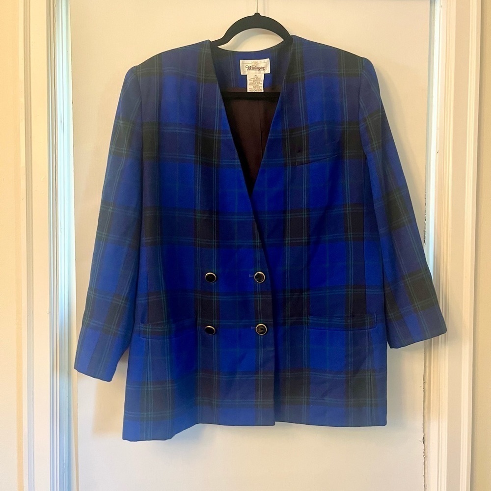 Vintage 80s 90s Worthington Blue and Green Plaid Tartan Oversized Size 14 - Picture 2 of 9